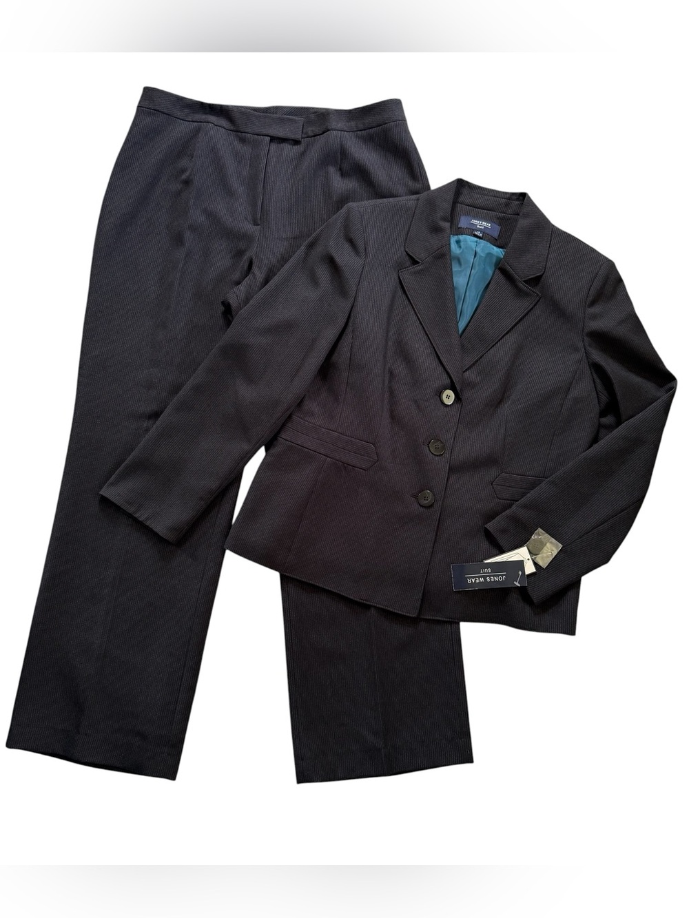 NWT Jones Wear Suit Womens Size 14 Pinstriped Two (2) Piece Pant Suit Black Azur